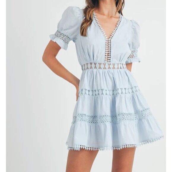 Mable Poplin Lace Trim Mini Dress M - Picture 1 of 9